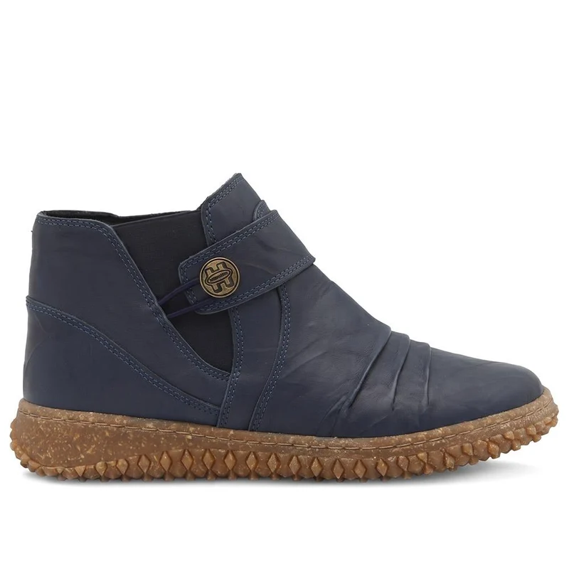 Loretta Leather Button Fasten Ankle Boots - HAK44002 / 330 093 - Navy