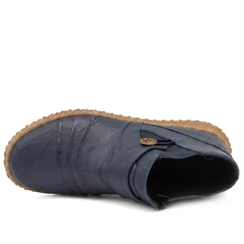 Loretta Leather Button Fasten Ankle Boots - HAK44002 / 330 093 - Navy
