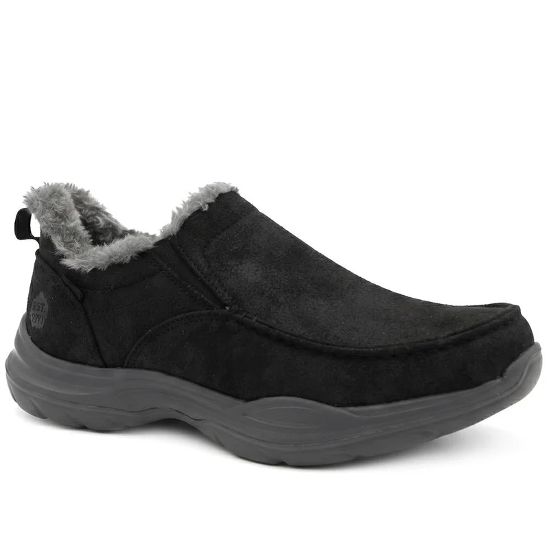Easy Step In Wide Fit Faux Fur Lined Slippers - BOJIE44008 / 330 154 - Black-Grey
