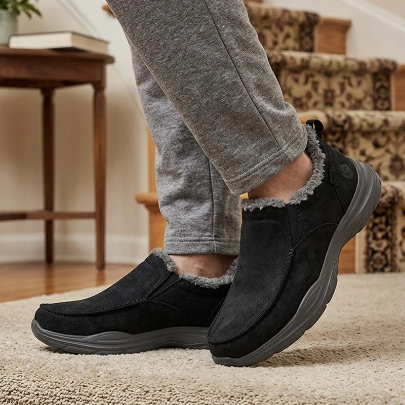 Easy Step In Wide Fit Faux Fur Lined Slippers - BOJIE44008 / 330 154 - Black-Grey