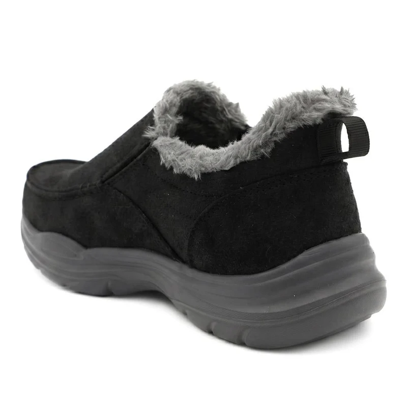 Easy Step In Wide Fit Faux Fur Lined Slippers - BOJIE44008 / 330 154 - Black-Grey