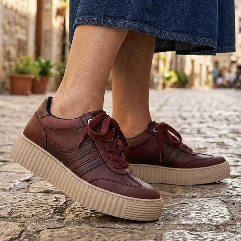 Bellissimo Chunky Lace Wedge Trainers - BELWBIN44093 / 330 234 - Burgundy