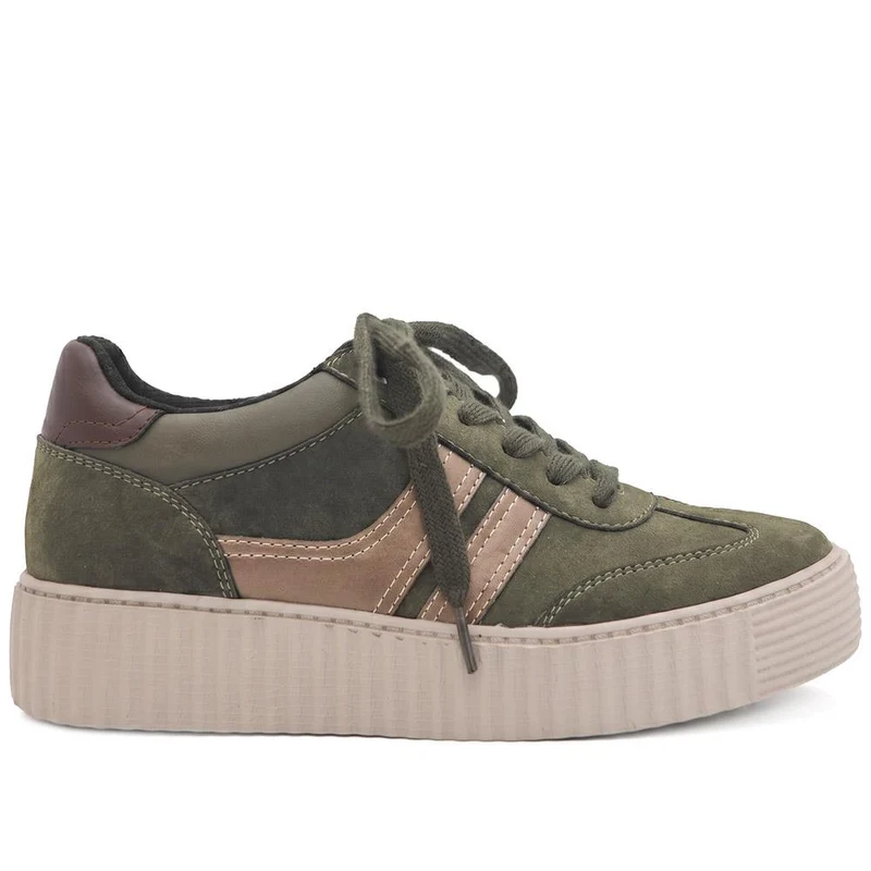 Bellissimo Chunky Lace Wedge Trainers - BELWBIN44093 / 330 234 - Olive