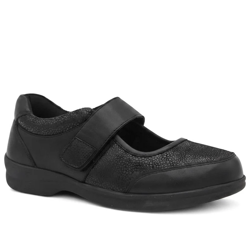 EasyFit Extra Wide Leather Adjustable Mary Janes - ARLEN / 330 252 - Black