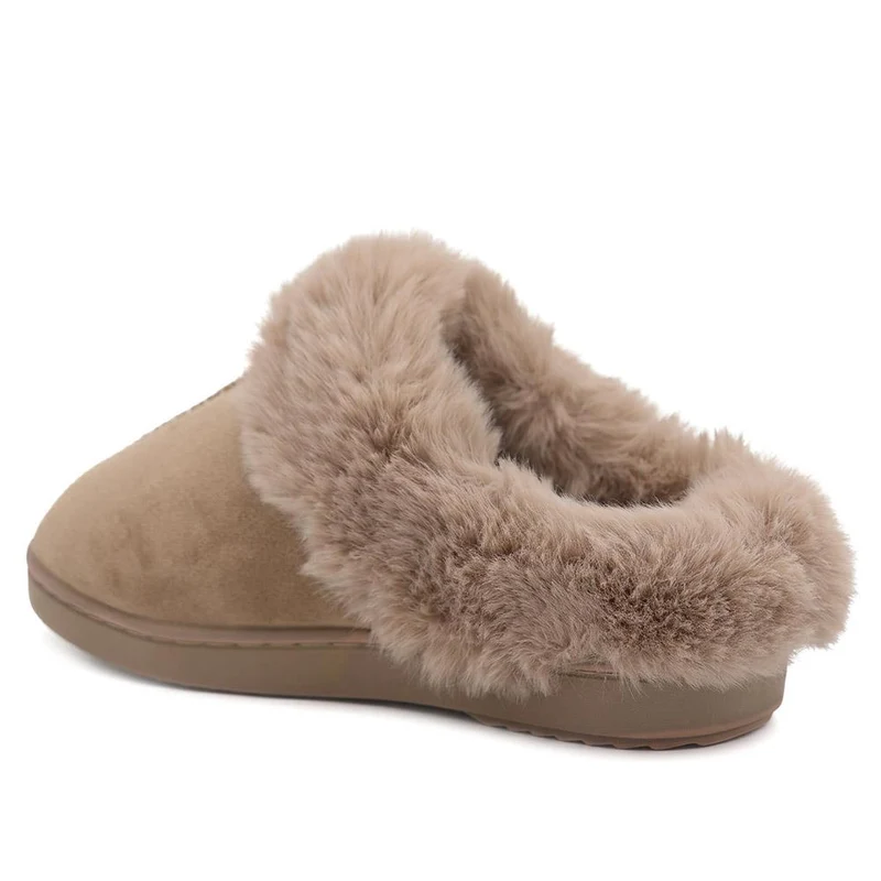Luxury Faux Fur Lined Mule Slippers - GALOP44003 / 330 002 - Taupe