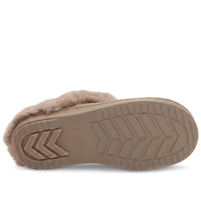 Luxury Faux Fur Lined Mule Slippers - GALOP44003 / 330 002 - Taupe