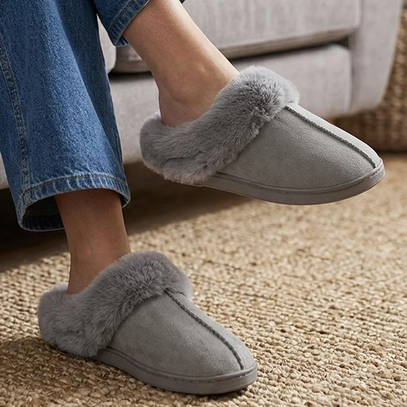 Luxury Faux Fur Lined Mule Slippers - GALOP44003 / 330 002 - Grey