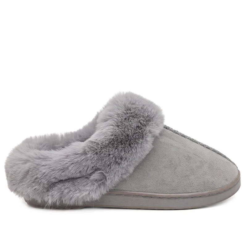 Luxury Faux Fur Lined Mule Slippers - GALOP44003 / 330 002 - Grey