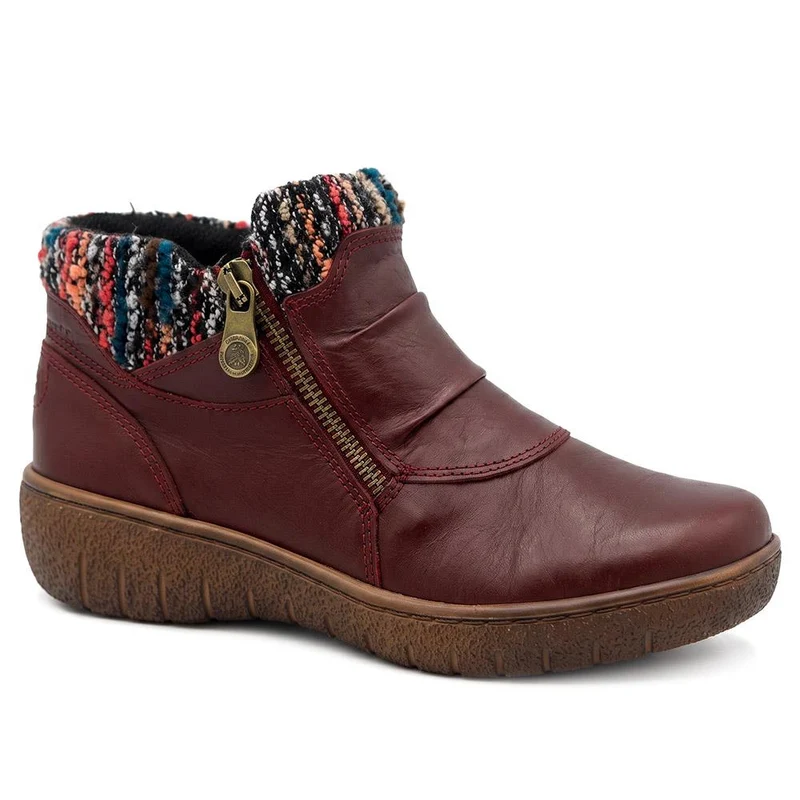 Loretta Knitted Cuff Zip-Up Boots - HAK42005 / 328 443 - Burgundy