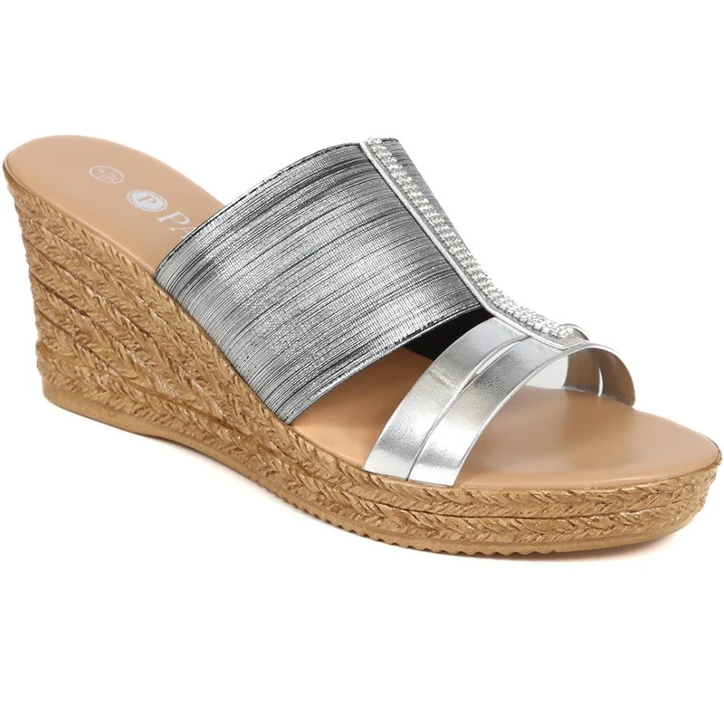 Metallic Wedge Espadrilles - CLUBS37003 / 323 836 - Silver