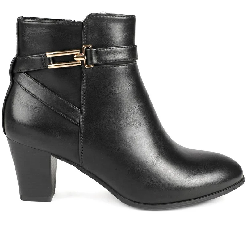 Smart Block Heel Ankle Boots With Buckle Detail - SANYI44002 / 330 000 - Black