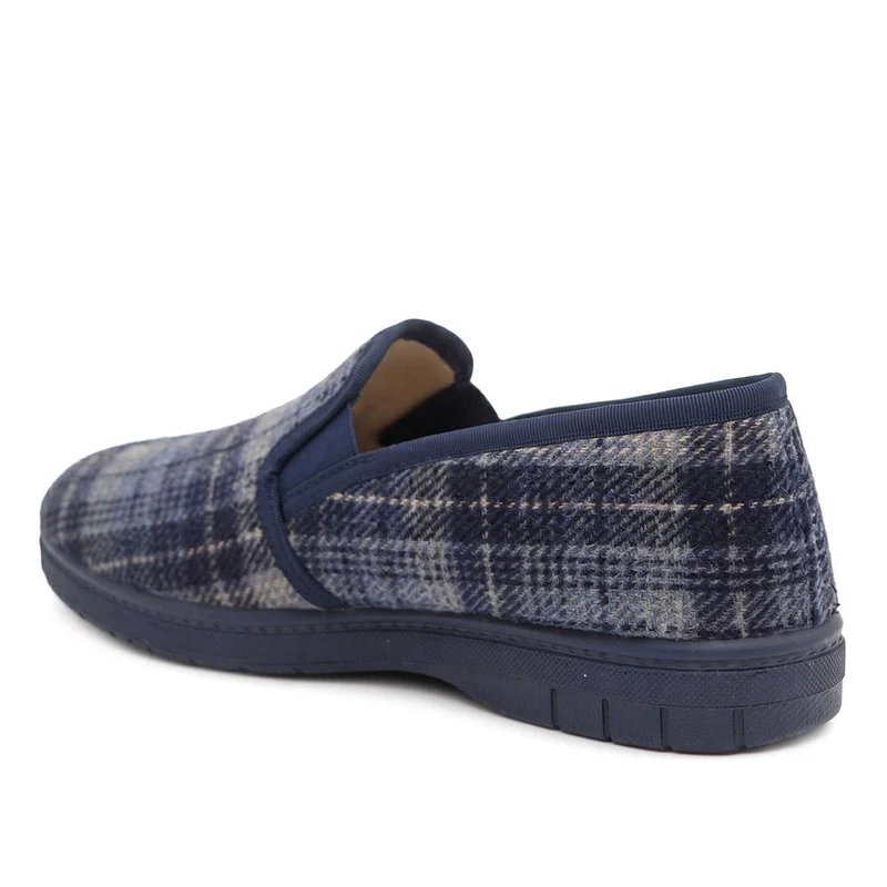 Warm Lined Tartan Full Slippers - BONAD44005 / 330 303 - Navy Multi