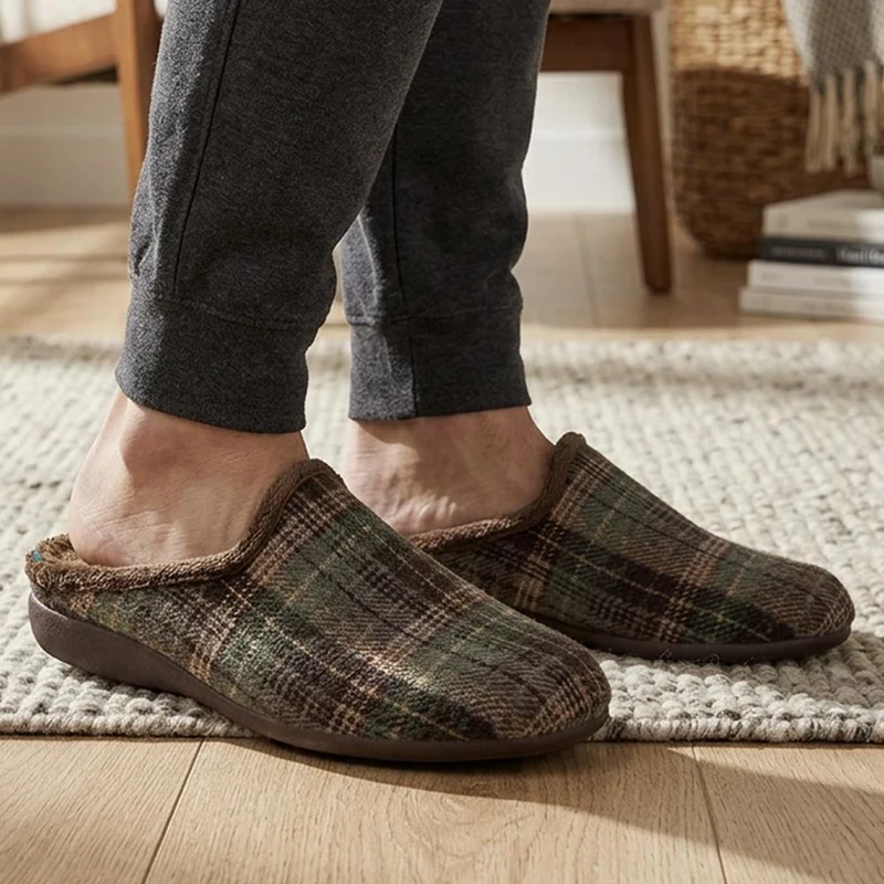 Luxury Warm Lined Mule Slippers - BONAD44008 / 330 305 - Khaki Multi