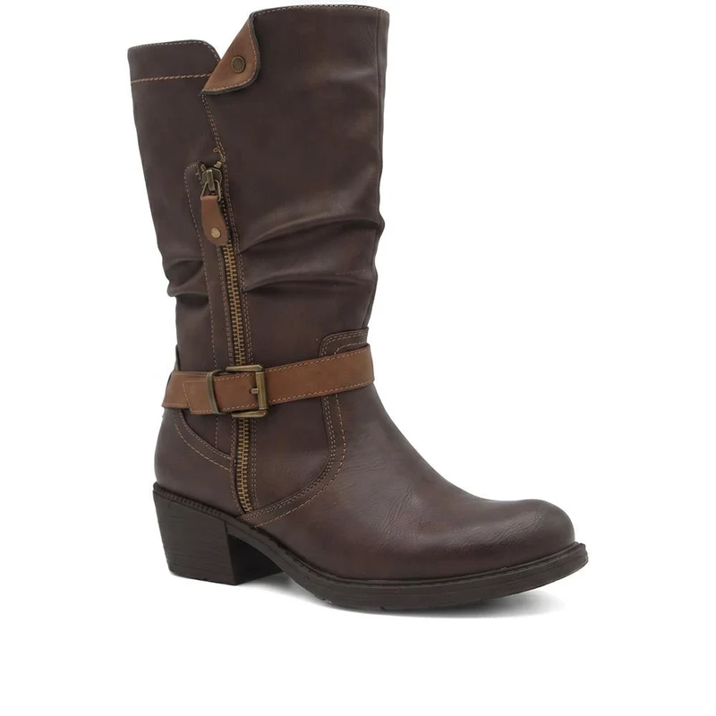 Waterproof Zip & Buckle Heeled Calf Boots - LECHE44015 / 329 803