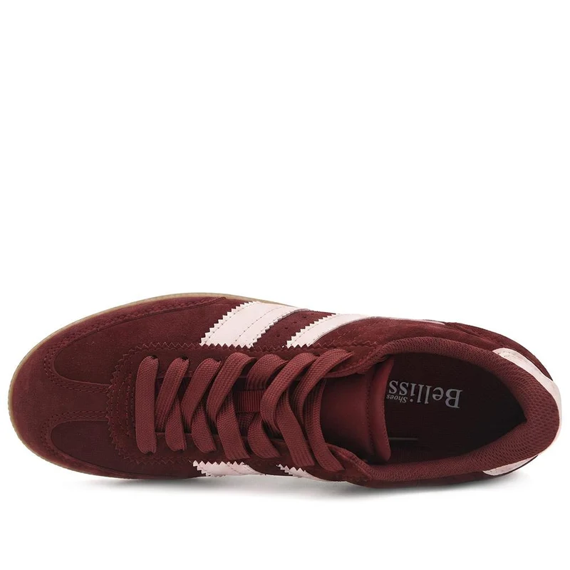 Bellissimo Leather Striped Lace Up Trainers - BELDINGX43005 / 329 348 - Burgundy