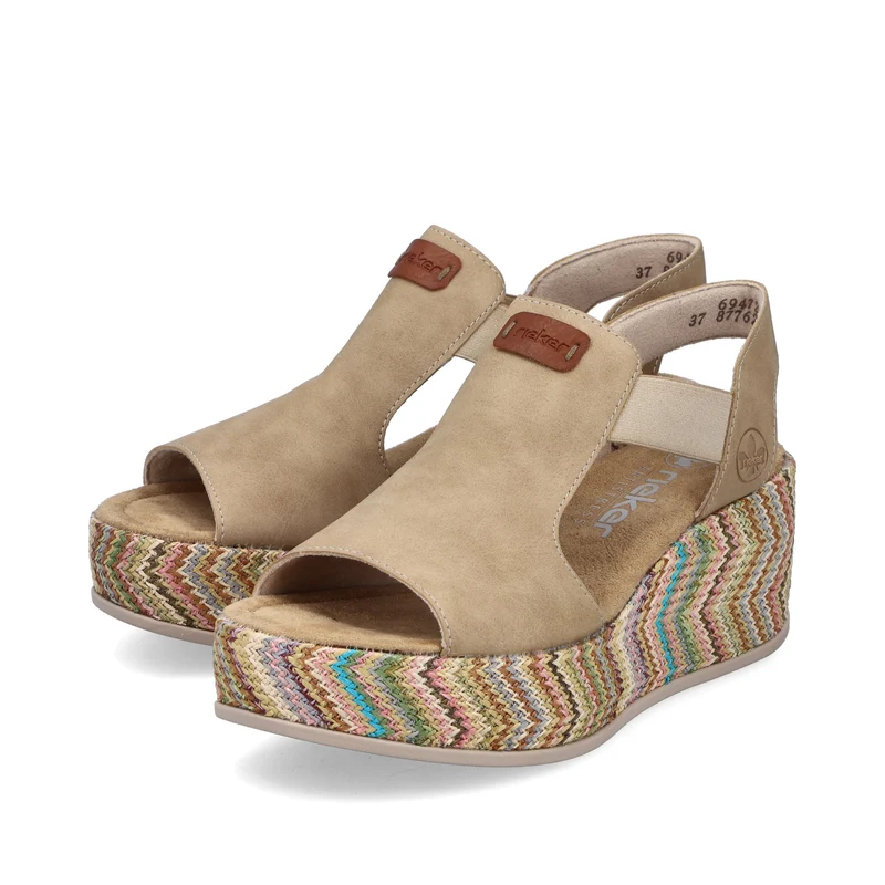 Rieker Damen-Plateausandalen mit Keilabsatz | Beige