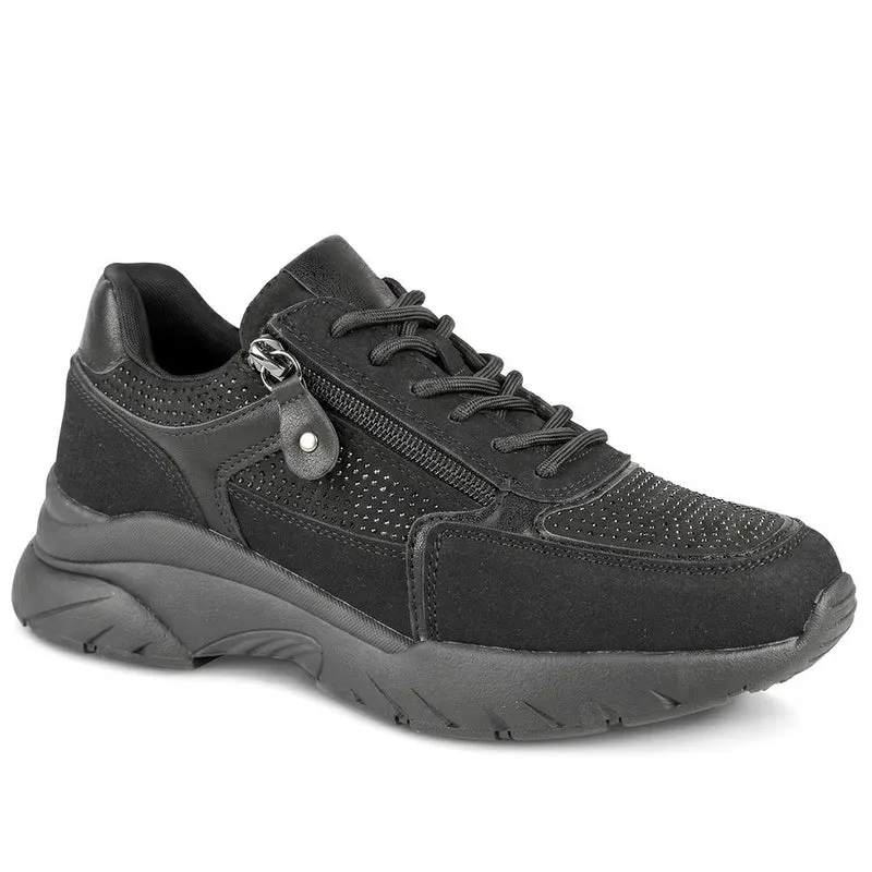 Casual Cushioned Zip & Lace Trainers - WOIL43025 / 329 296 - Black