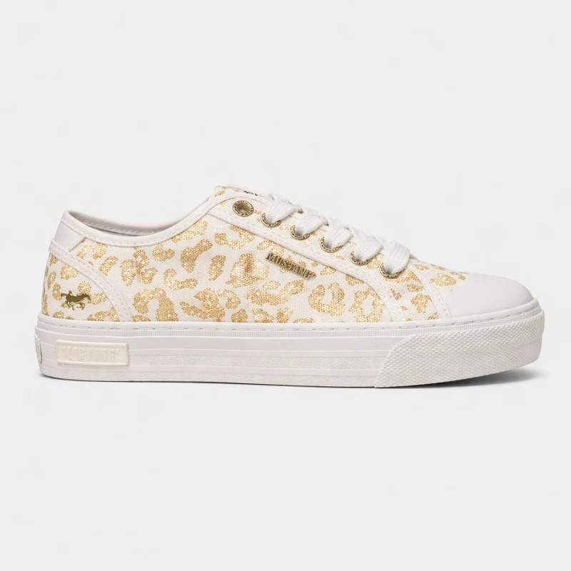 Mustang Damen-Sneaker mit Schnürung und Animal-Print | Weiß/Gold