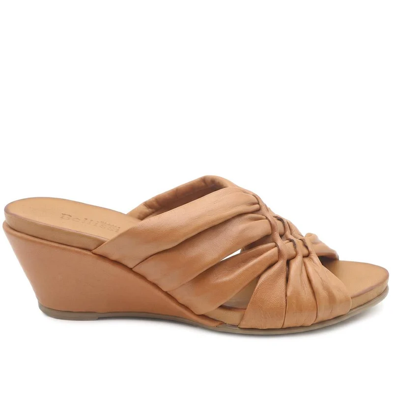 Bellissimo Leather Peep Toe Mule Sandals - BELMET43002 / 329 219 - Tan