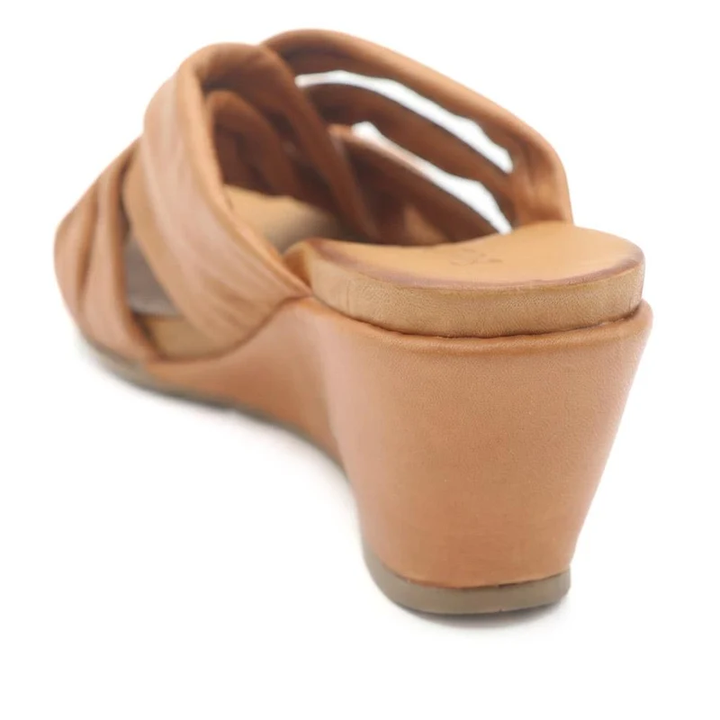 Bellissimo Leather Peep Toe Mule Sandals - BELMET43002 / 329 219 - Tan