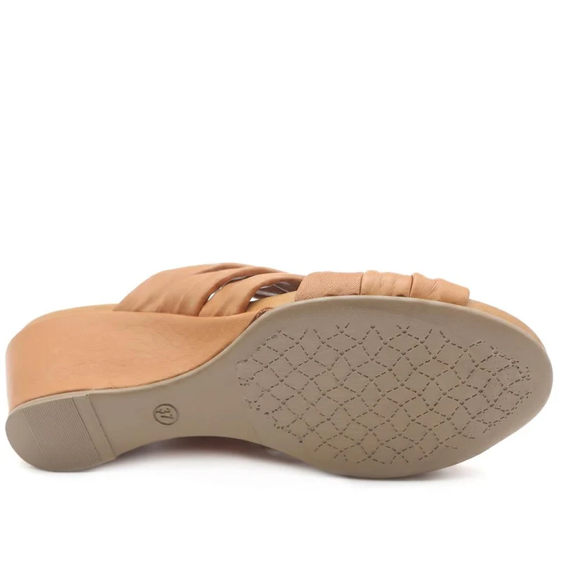 Bellissimo Leather Peep Toe Mule Sandals - BELMET43002 / 329 219 - Tan