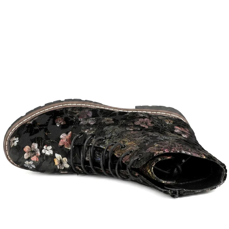 Lace Up Ankle Boots With Warm Lining - WBINS44000 / 329 764 - Black Floral