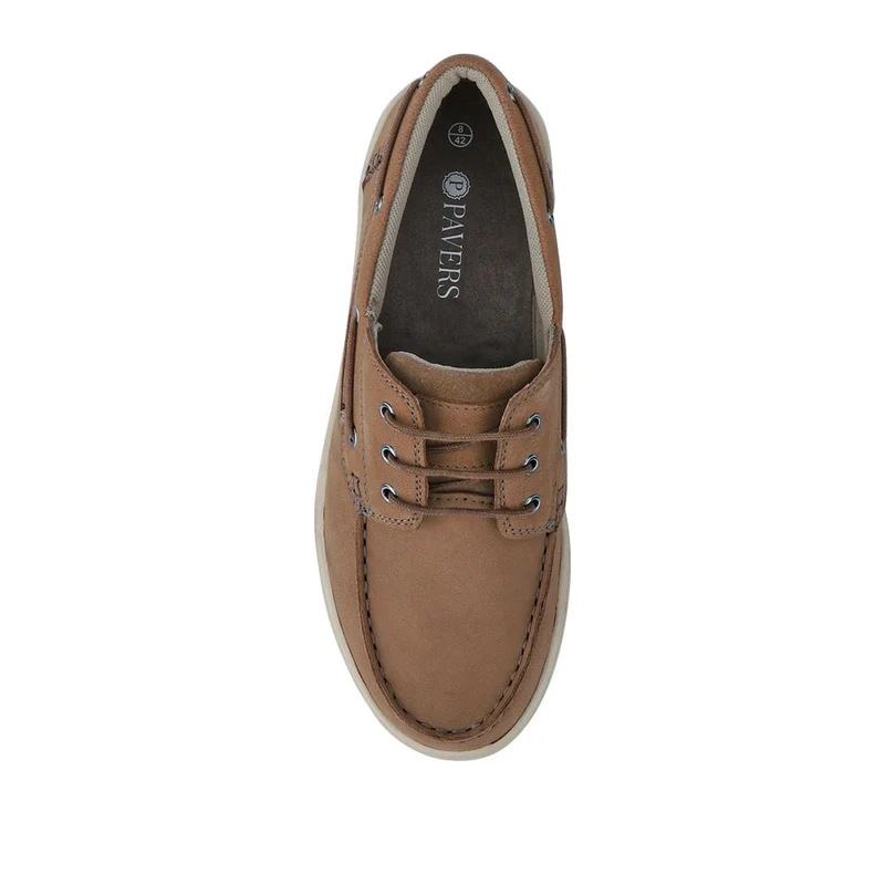 Leather Wide-Fit Boat Shoes - PARK41048 / 327 264 - Stone