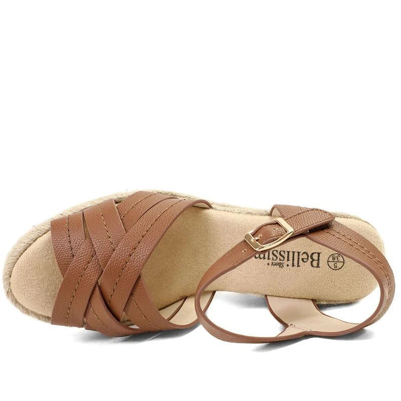 Bellissimo Memory Foam Wedged Espadrilles - BELWBINS43081 / 329 351 - Tan