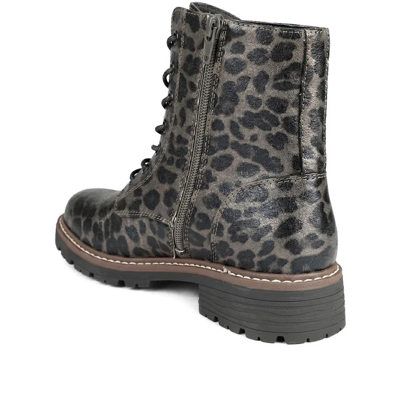 Lace Up Ankle Boots With Warm Lining - WBINS44000 / 329 764 - Leopard