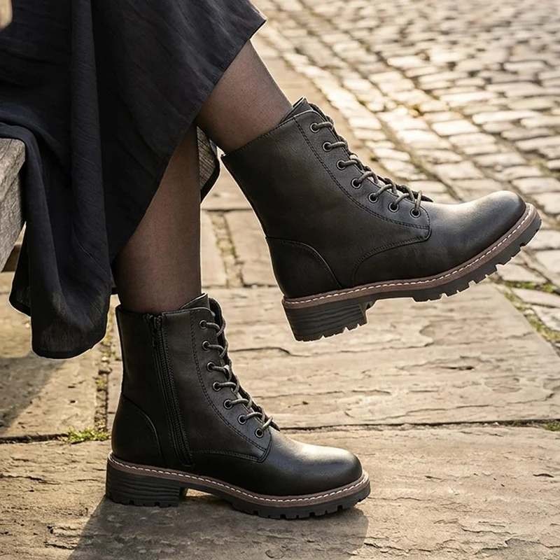 Lace Up Ankle Boots With Warm Lining - WBINS44000 / 329 764 - Black