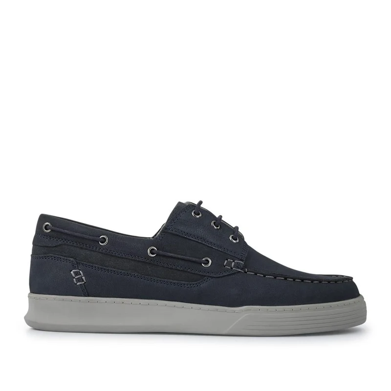 Leather Wide-Fit Boat Shoes - PARK41048 / 327 264 - Navy