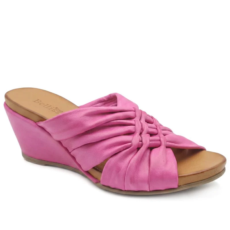 Bellissimo Leather Peep Toe Mule Sandals - BELMET43002 / 329 219 - Pink