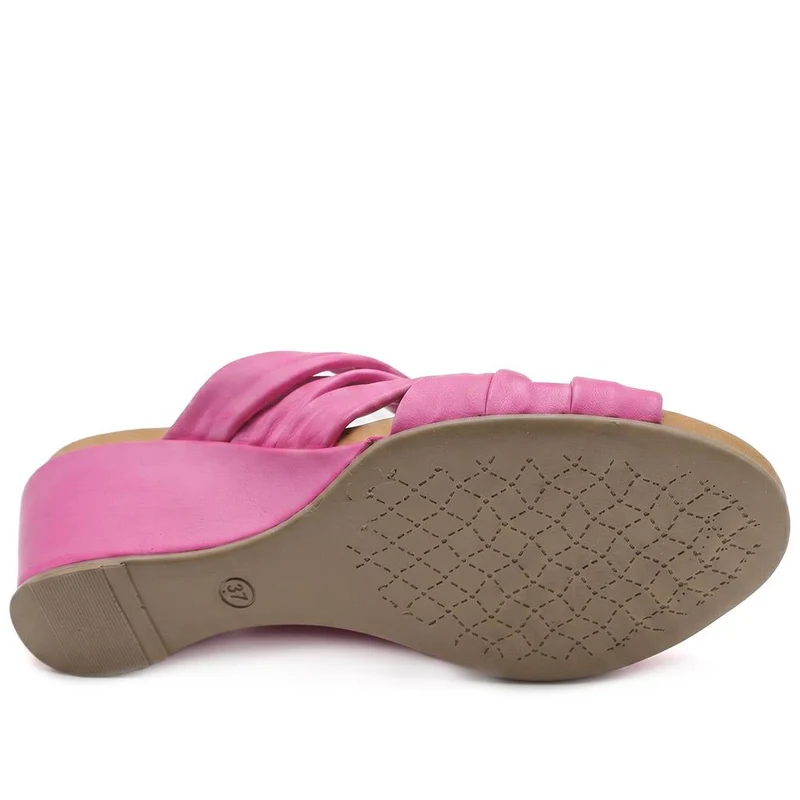 Bellissimo Leather Peep Toe Mule Sandals - BELMET43002 / 329 219 - Pink