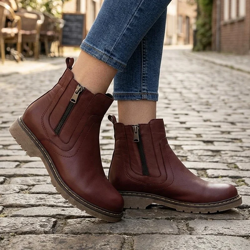 Leather Zip Up Ankle Boots - BELYNR44000 / 330 159 - Burgundy