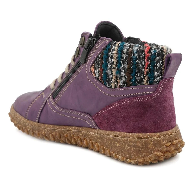 Loretta Zip & Lace Knitted Cuff Ankle Boots - HAK44000 / 329 615 - Purple