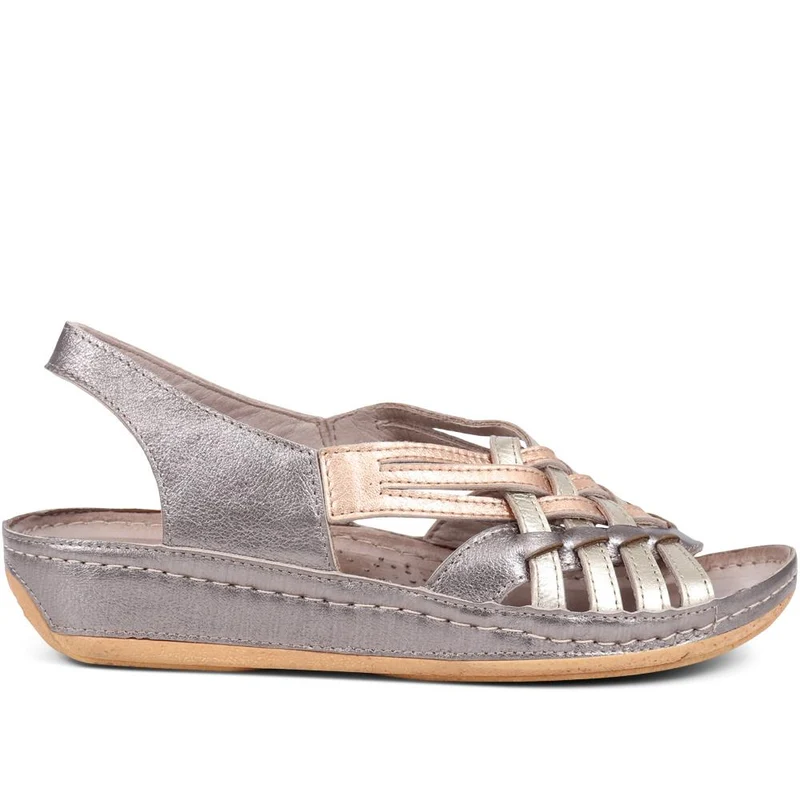 Soft Leather Slip-On Sandals - KARY39009 / 325 512 - Metallic Multi