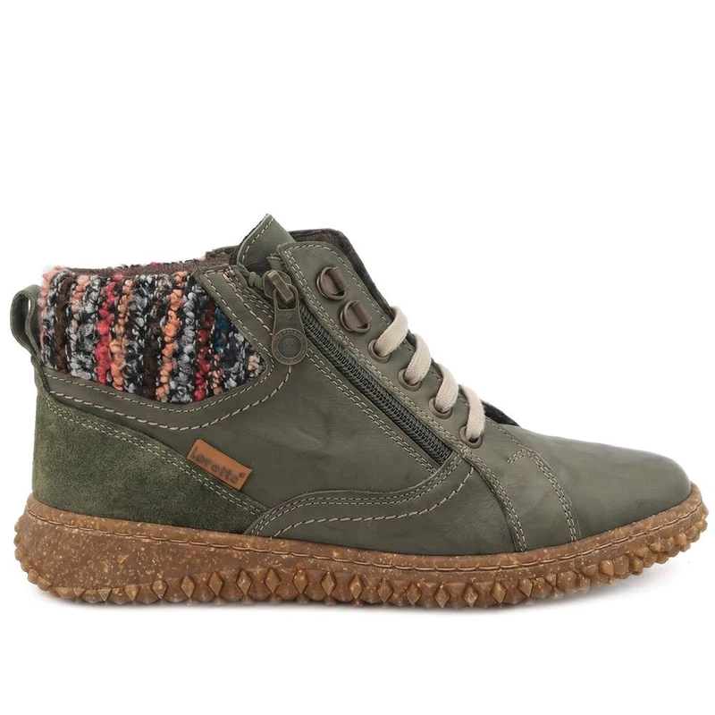 Loretta Zip & Lace Knitted Cuff Ankle Boots - HAK44000 / 329 615 - Olive