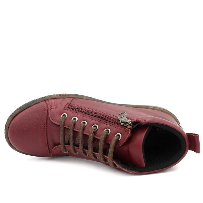 Leather Lace-Up Boots - HAK40013 / 326 039 - Burgundy
