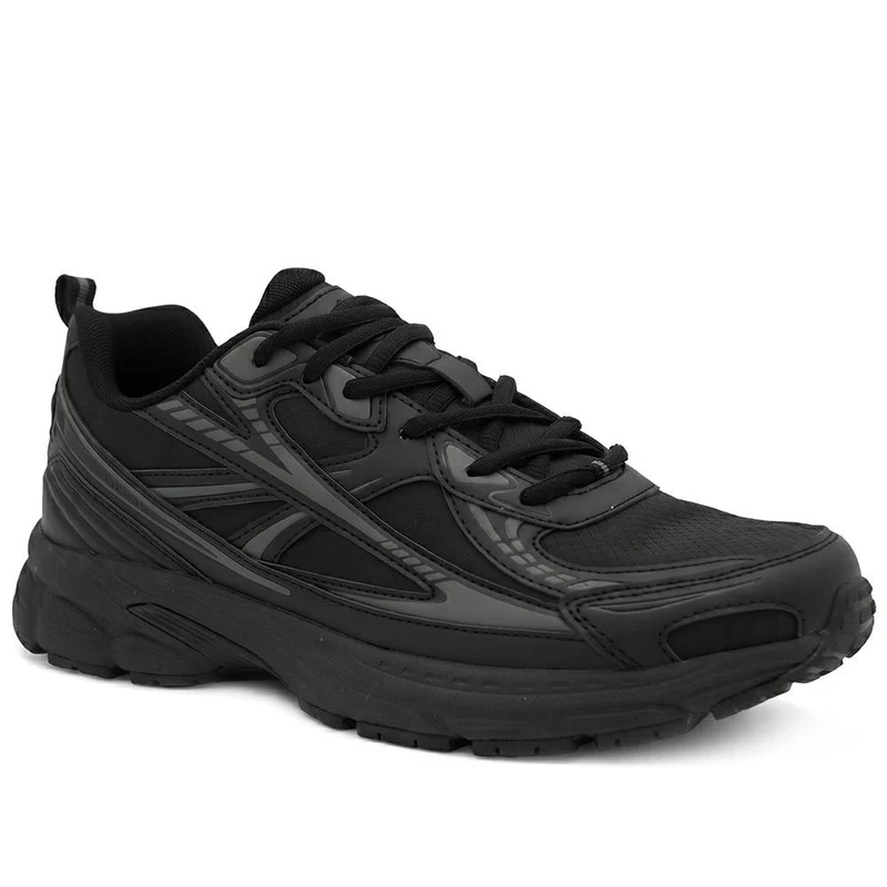 Wide Fit Rugged Lace Up Trainers - BOJIE44011 / 330 189 - Black-Black