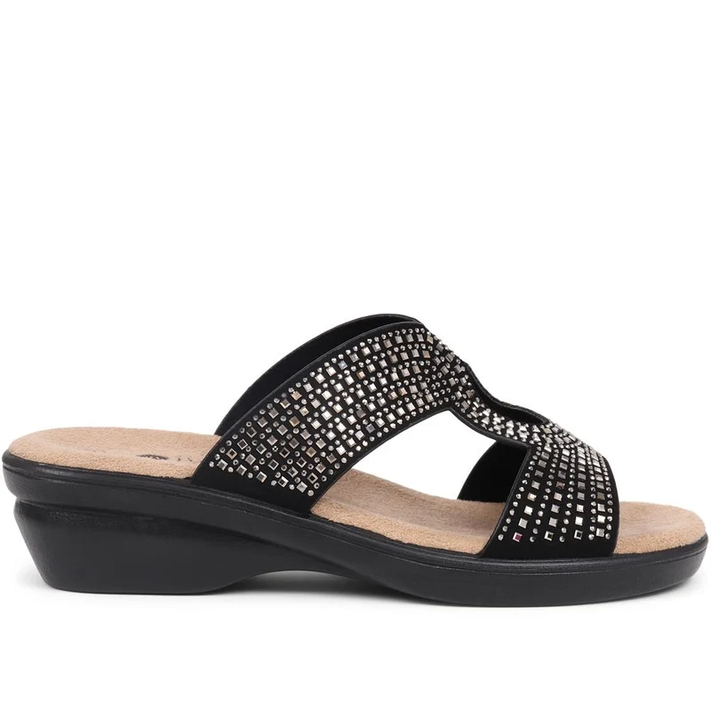 Embellished Mules Sandals - POLY39023 / 325 444 - Black