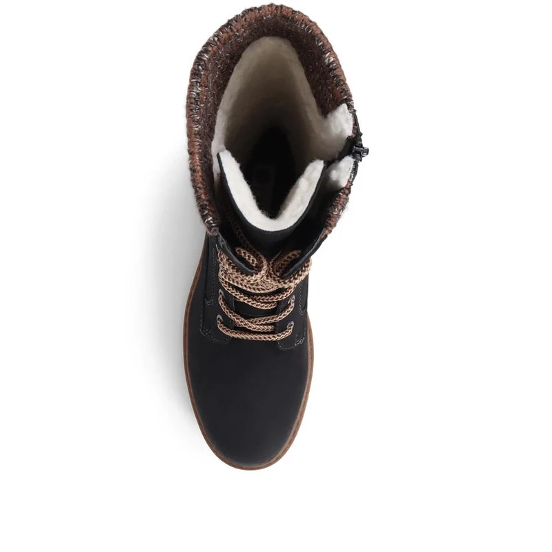 Lace-Up Knitted Cuff Calf Boots - BRK38009 / 324 531 - Black