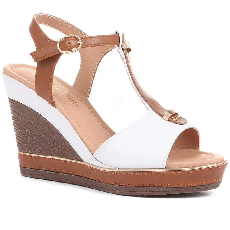 Wedge Heel Sandals - BELTRE35007 / 321 892 - White-Tan
