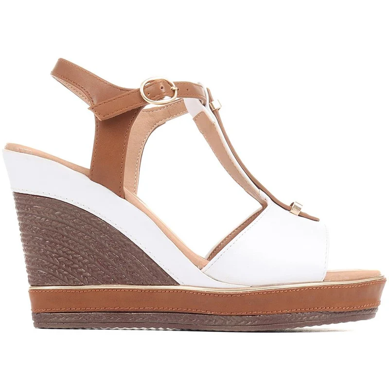 Wedge Heel Sandals - BELTRE35007 / 321 892 - White-Tan