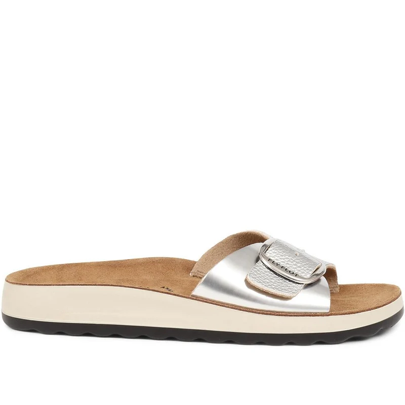 Fly Flot Buckle Detailed Slip On Sandals - FLY37049 / 323 228 - Silver