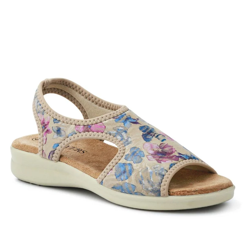 Stretchy Wide-Fit Sandals - POLY41000 / 327 211 - BEIGE FLORAL