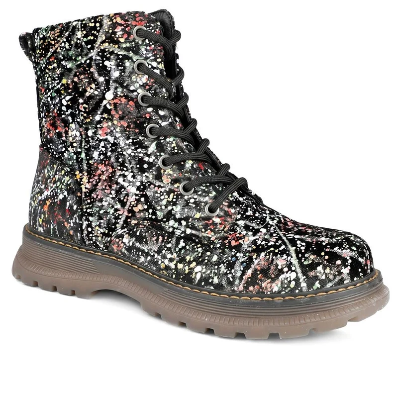 Patterned Lace Up Ankle Boots - LECHE44009 / 329 752 - Multi