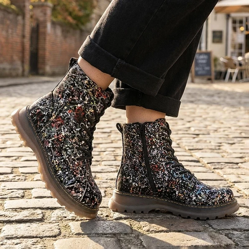 Patterned Lace Up Ankle Boots - LECHE44009 / 329 752 - Multi