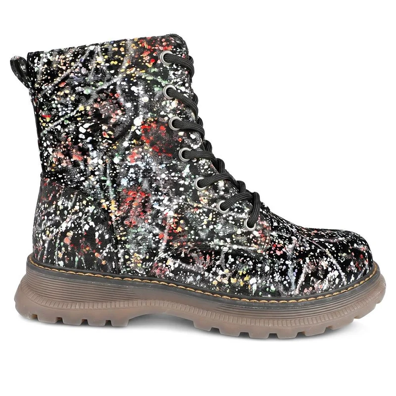 Patterned Lace Up Ankle Boots - LECHE44009 / 329 752 - Multi
