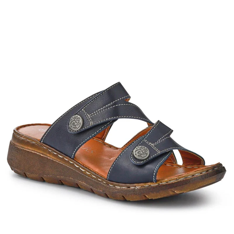Leather Dual-Fastening Sandals - LUCK41011 / 327 393 - Navy