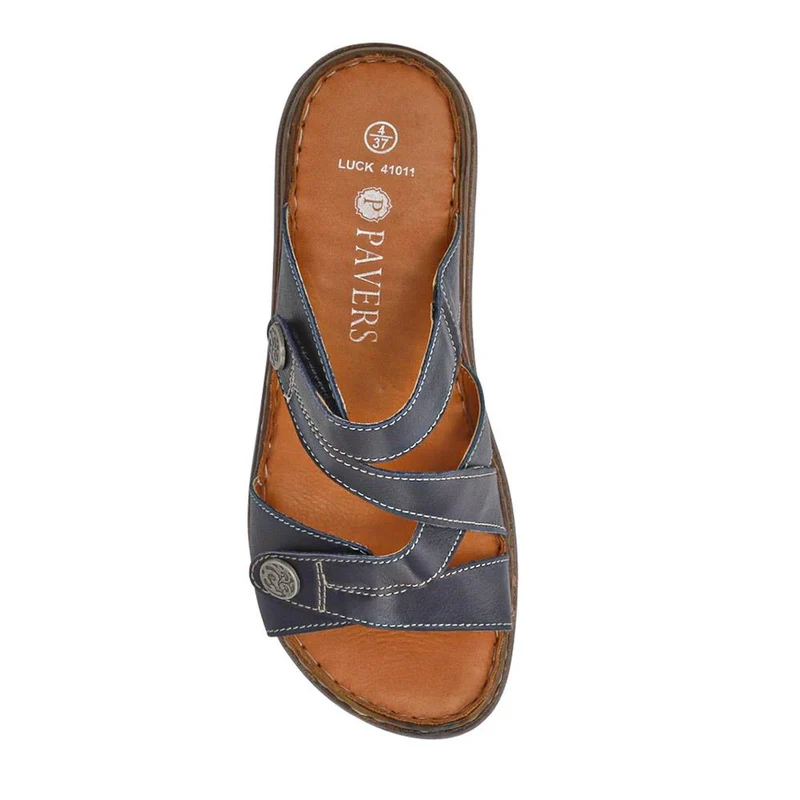 Leather Dual-Fastening Sandals - LUCK41011 / 327 393 - Navy